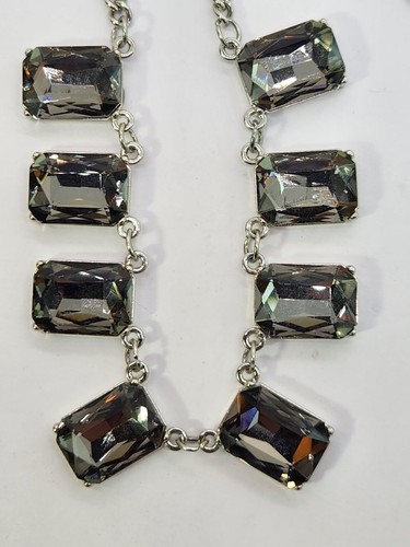 Classic Faceted Stones Choker Necklace Bezel Set Smoke Gray Glass Colors Sparkle - Picture 7 of 11