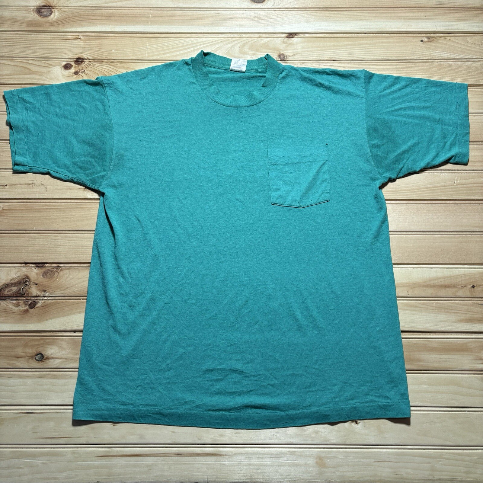 Vintage 90s BVD Blue Teak Pocket T Blank Single Stitch Shirt Size XL USA