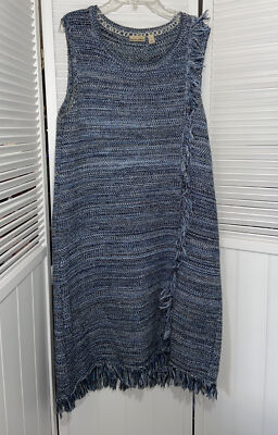 Holding Horses Anthropologie Womens Dress Sz M Blue Sleeveless Tweed Fringe