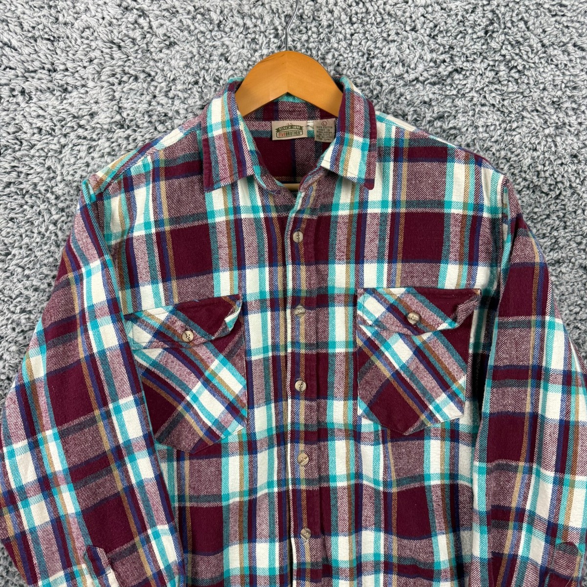 Vintage Five Brother Shirt Adult Large Blue Red Flannel