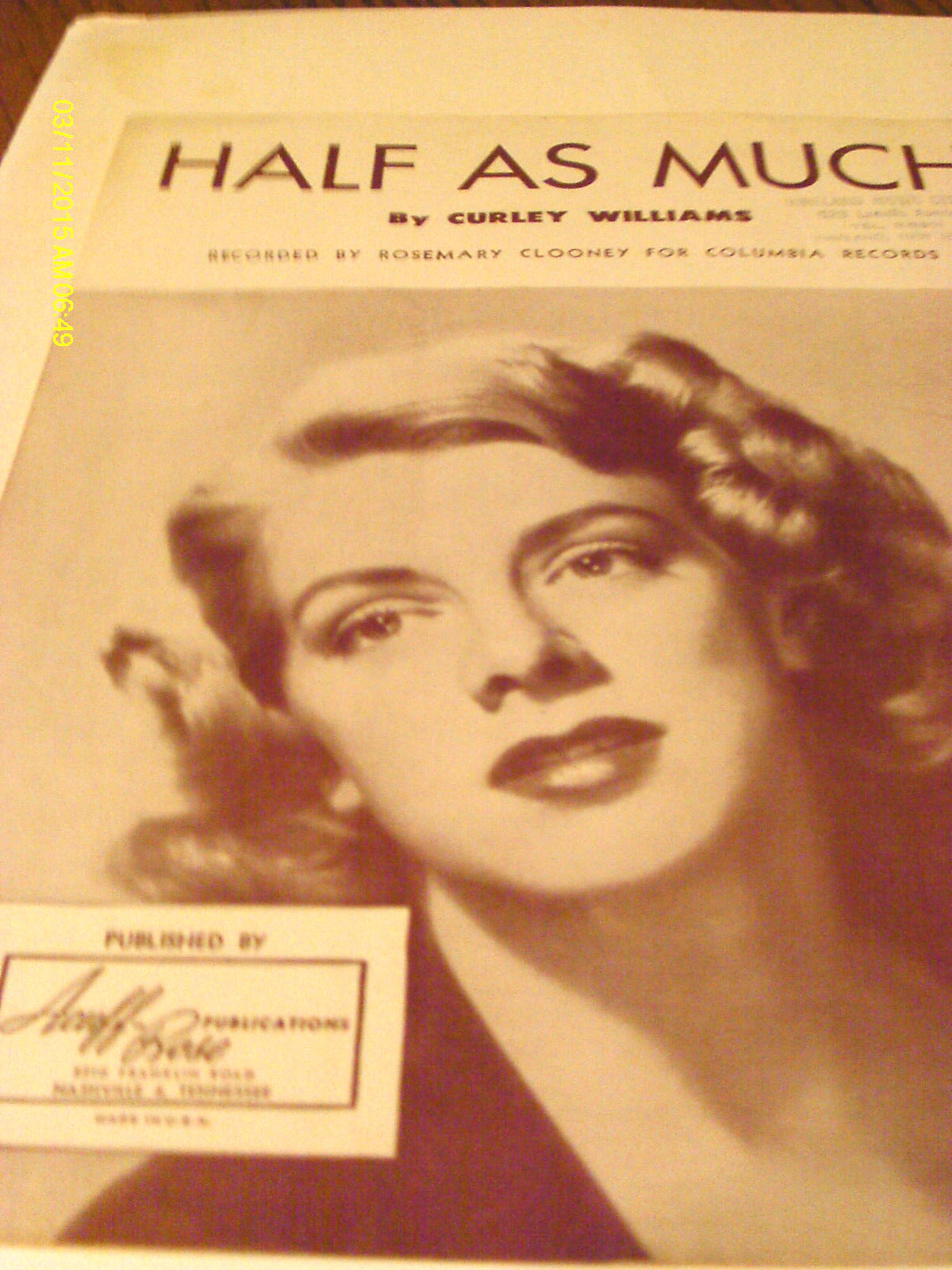 Rosemary Clooney Half As Much 1951 Photo Sheet Music eBay
