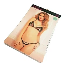 Seven 'Til Midnight Slim Fence Black Size S Mesh Triangle Lace Bra & Thong Set