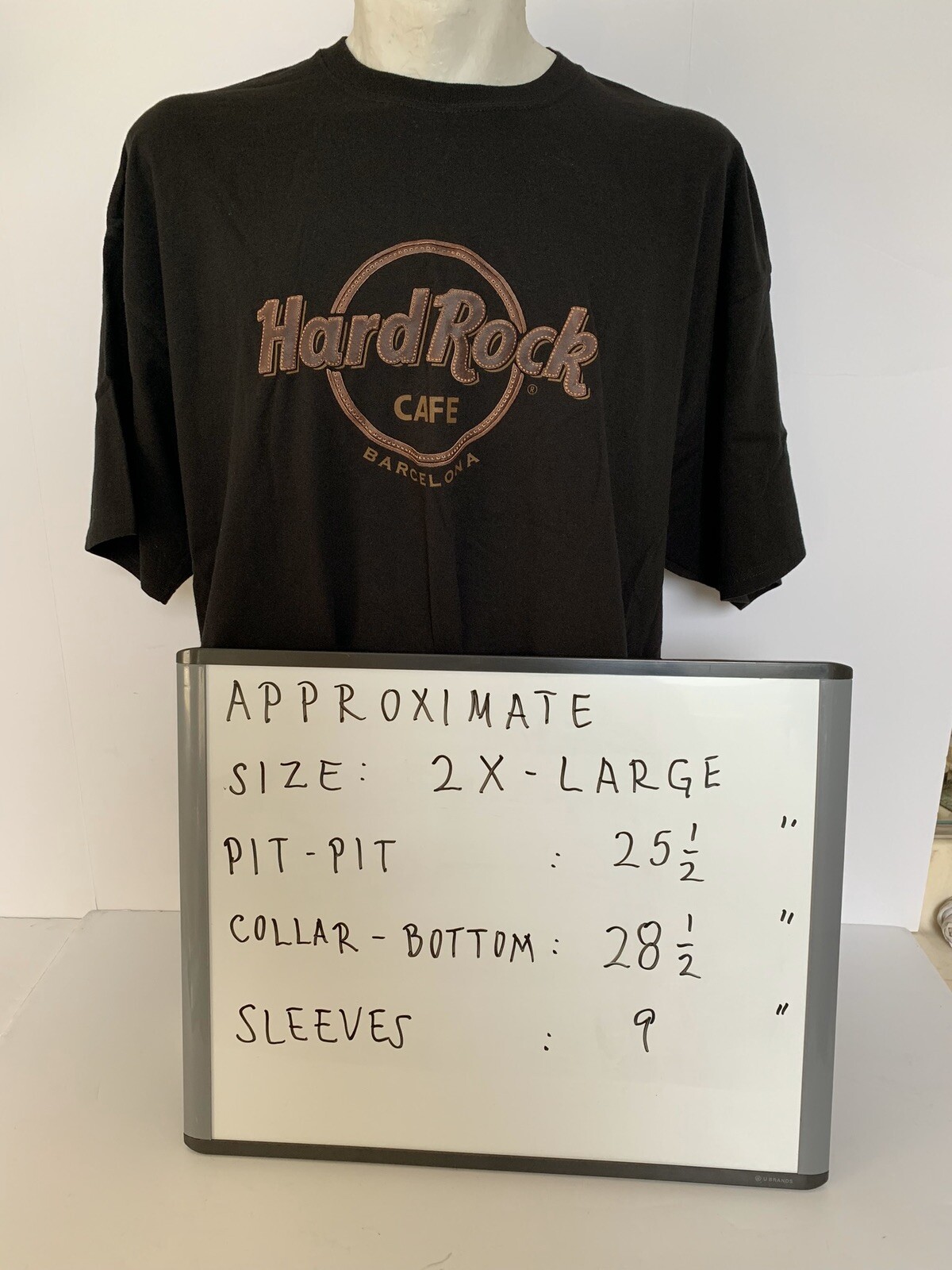 Hard Rock Cafe Barcelona Leather Like Logo T-Shirt Black Short Sleeve Mens XXL image 8