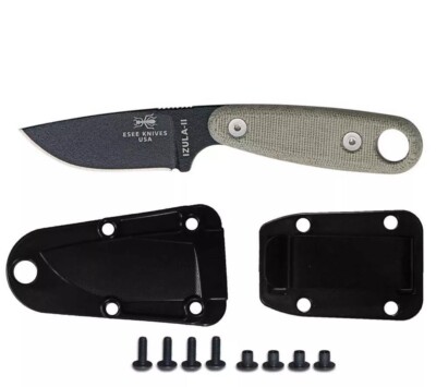 ESEE Izula II - Black Molded Sheath & Belt Clip - Micarta Handle - [Black Blade]