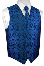 MEN'S ROYAL BLUE PAISLEY TUXEDO VEST, TIE HANKIE. FORMAL DRESS WEDDING PROM