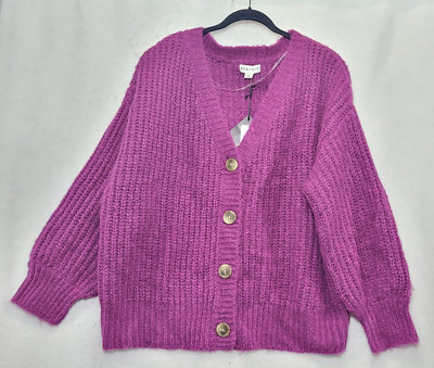 Women's Plus Size Button-Down Cardigan - Ava & Viv Purple 3X