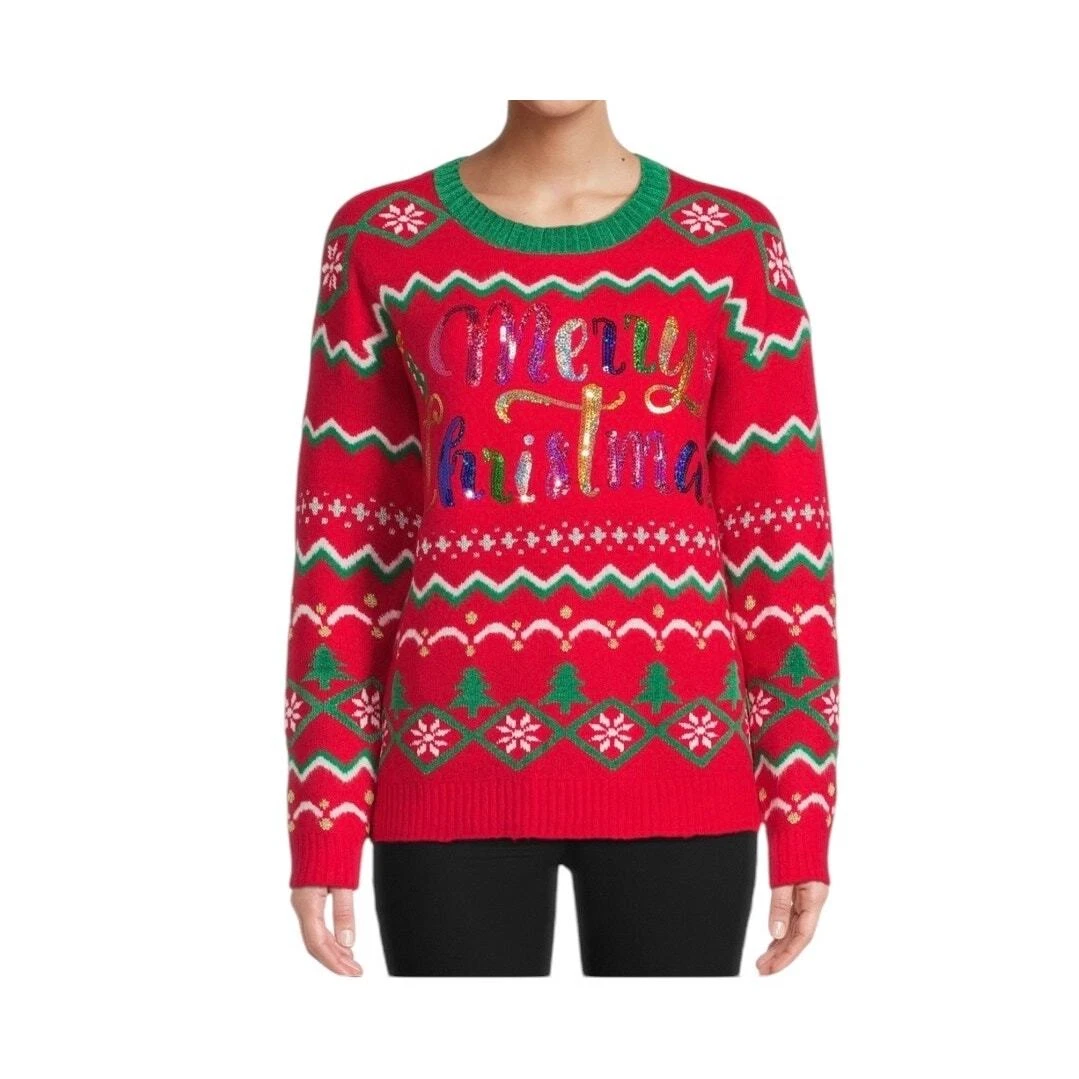 Holiday Time Sequin Ugly MERRY CHRISTMAS Party Sweater 2x