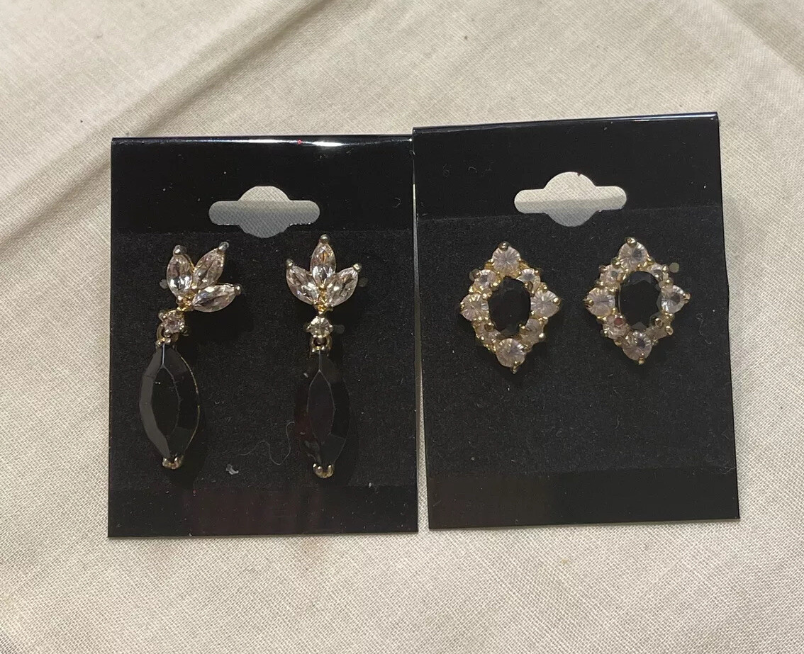 Pierced Earrings 2 Pair Gold Tone Rhinestone Jewelry OC-44 | eBay