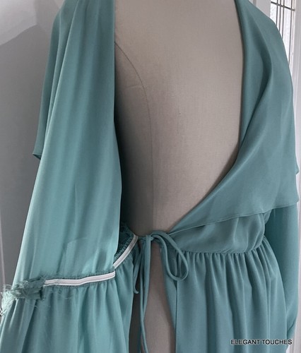 Vintage The Gilberts for Tally Chiffon Maxi Dress S Green Teal Belted Flowy Wrap - Picture 10 of 13