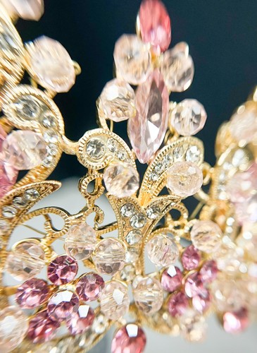 Pink Rhinestone Crown, Princess Crystal Tiara, June Birthstone, Birthday Crown - Picture 6 of 9