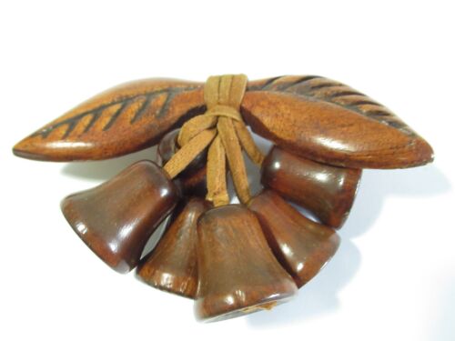 Handcrafted Wood Leaf and Dangle Bells Vintage Ar… - image 1