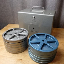 Vintage Brumberger Metal 8mm Film Case w/ 12 Empty 5" Diameter Reels