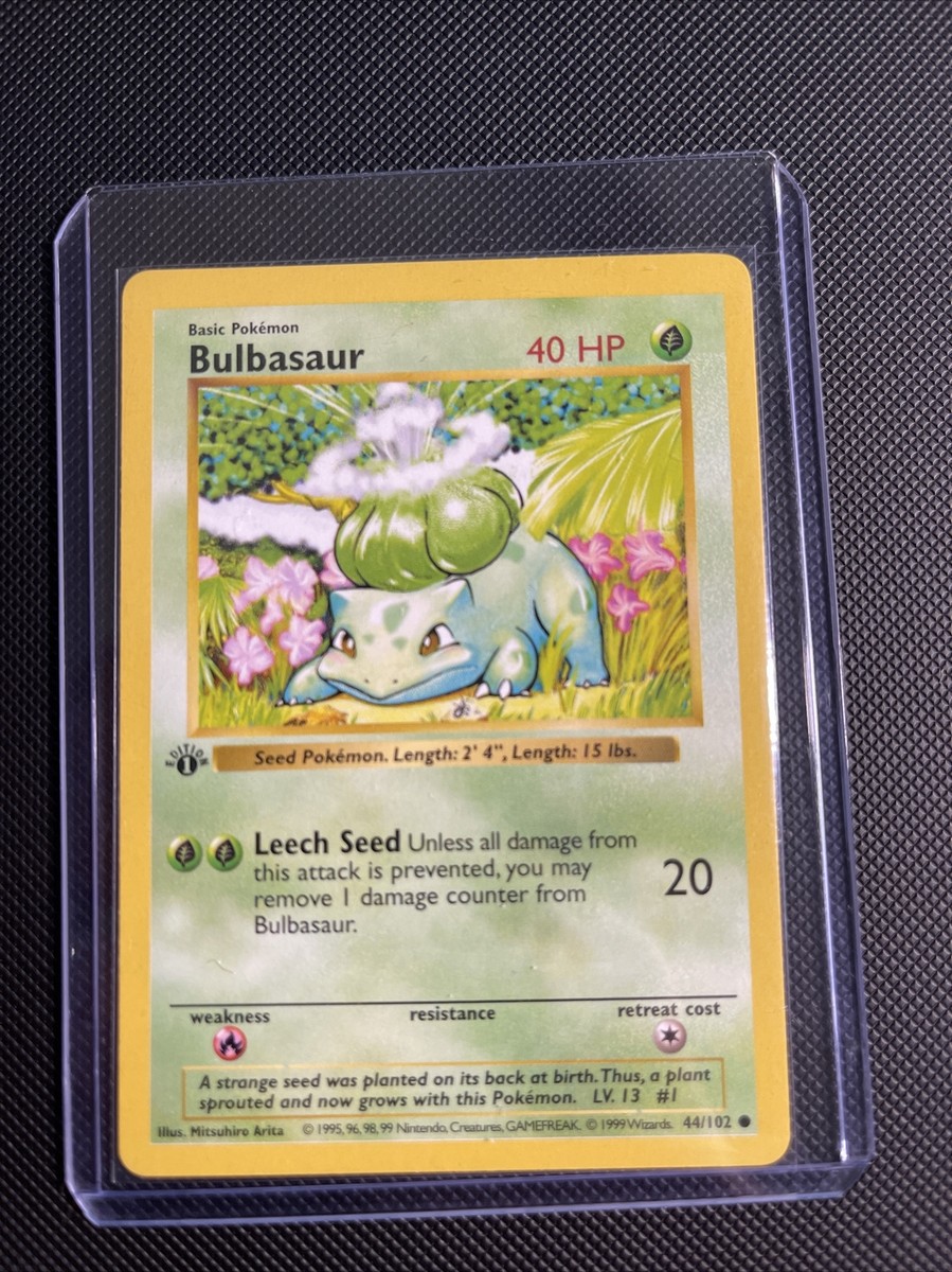 1999 POKEMON CARD BASE SET 1ST EDITION SHADOWLESS BULBASAUR 44/102
