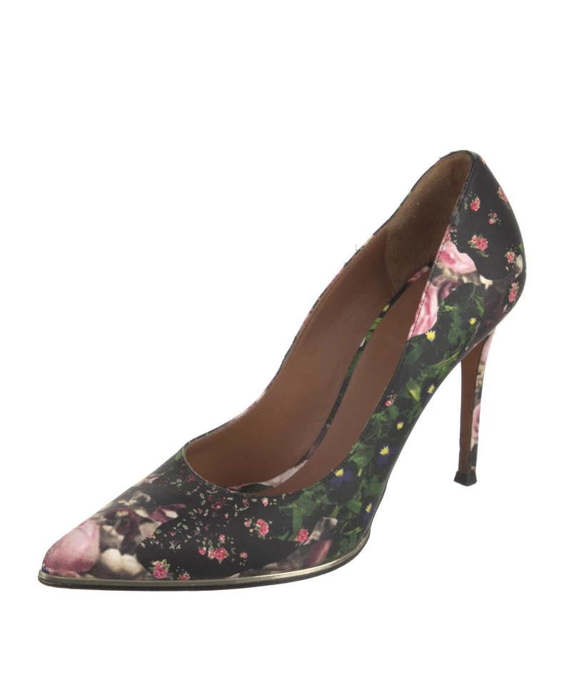 Zapatos de salón Givenchy Paris de cuero negro con estampado floral, talla 7 (US) 37 (IT) FUNCIONAN PEQUEÑOS Foto 2 de 4