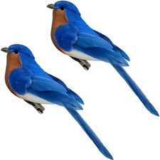 Artificial Birds Realistic Blue Birds 2 Pack Clip on Foam Feathered Bird Orna...