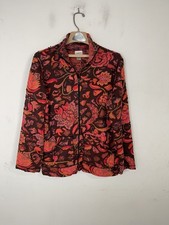 Chicos Womens Jacket Size 1 Medium Floral Boho Paisley Hobo Artsy Asian Rust Red