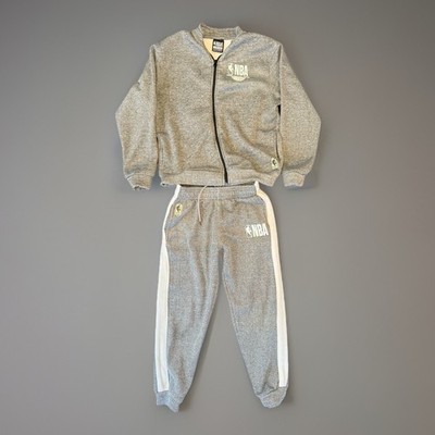 NBA Youth Tracksuit Large 14 16 Gray Fleece Zip Jacket Jogger Pants Basketball