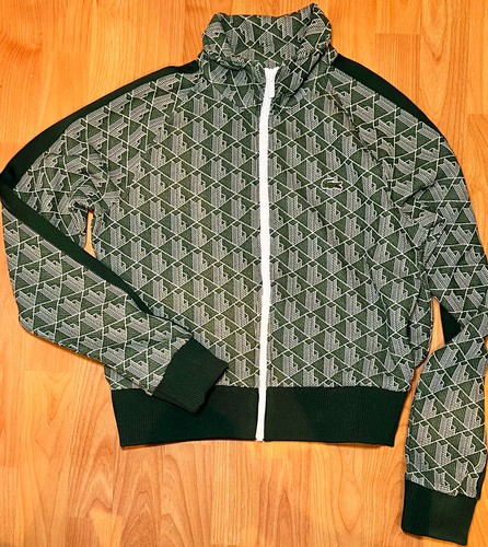 Mujer LACOSTE Monograma Cremallera Chaqueta Sudadera 38 US S Pequeño Verde Estampado Tejido - Imagen 3 de 6