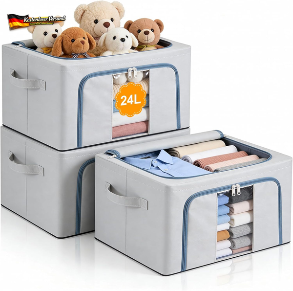 Hejo 3 StüCk 24L Kleidung Aufbewahrungsbox Mit Metallrahmen 24L | Faltbare Aufbe-image