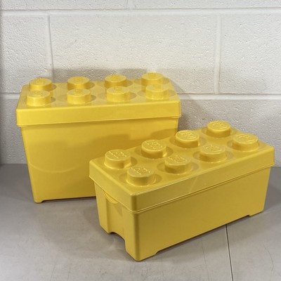 Set of 2 LEGO Storage Brick Case 8 Stud Large Yellow Container 2012 9'' & 6'' Tall
