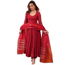 Women's Rayon Blend Anarkali Solid Kurta with Pant  Dupatta