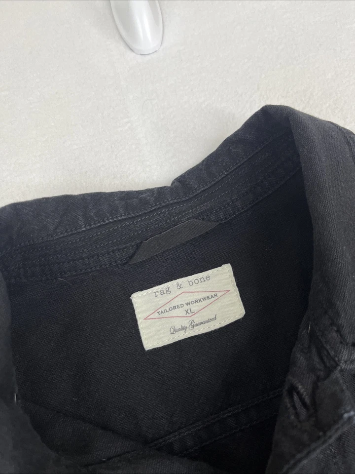 Rag & Bone Denim Jacket Mens XL Black Lambskin Leather Sleeves Trucker Biker - Image 3 of 4