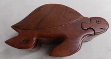 Wooden Turtle Puzzle Trinket Box Secret Storage  Sea Turtle 4.5" L x 2.5" H x 2"