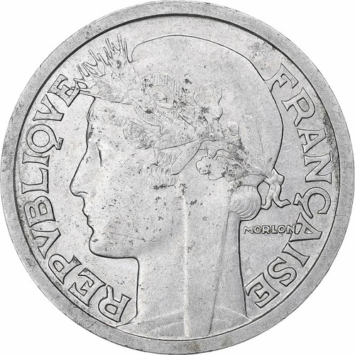 [#1281833] Frankrijk, 2 Francs, Morlon, 1945, Beaumont-Le-Roger, Aluminium, PR - Afbeelding 1 van 2