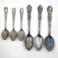 6 Boston Souvenir Spoons-Minute Man/Old South Church/Longfellow/USS Constitution