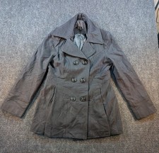 Braetan Pea Coat Womens Large Gray Wool Double Breasted Notch Collar Tailored