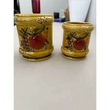 VTG GEO LEFTON Ceramic Kitchen Utensil Holders Farmhouse Fruit Apple Grape Decor