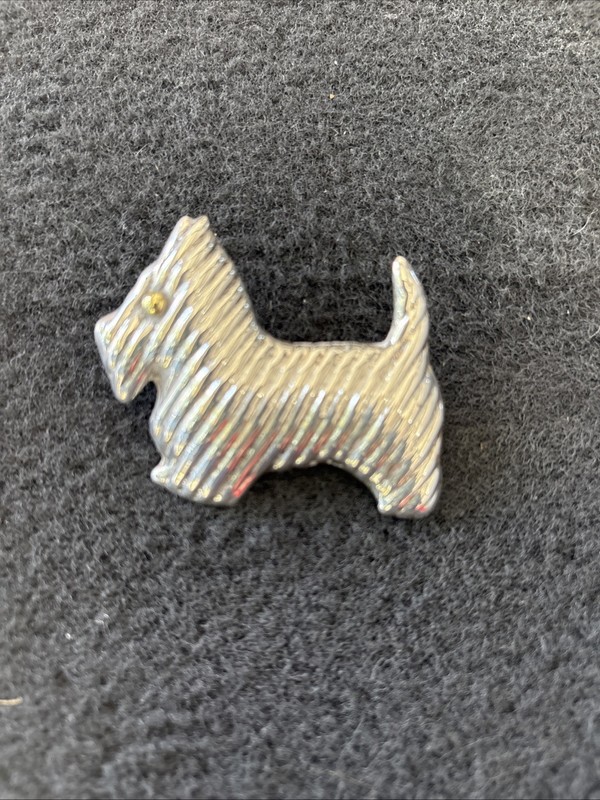 Ribbed Scottie Dog Solid Back Pin Or Pendant 925 Silver Mexico