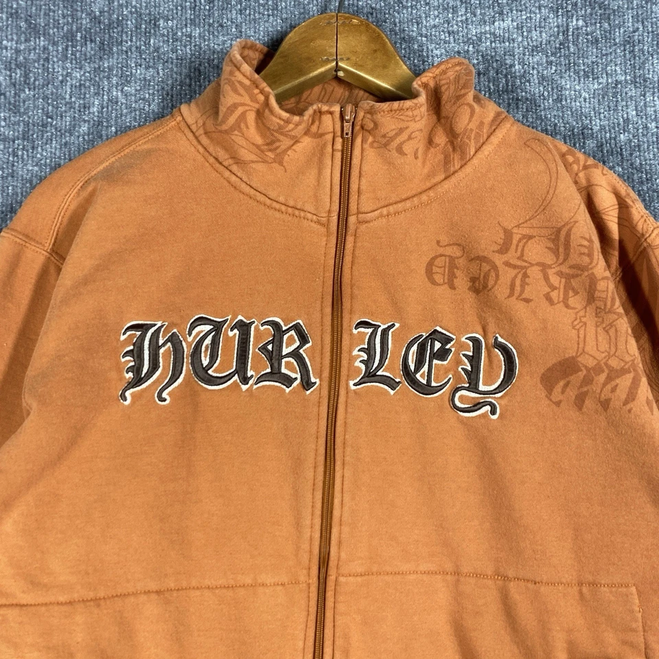 ВИНТАЖНЫЙ Y2K Hurley толстовка мужской размер средний оранжевый молнии AOP серфинга коньков - Изображение 2 из 4