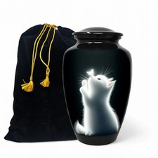 White Cat Personalized Cremation Urn Keepsake Memorial for Adult Ashes Black Urn