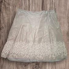 Gray Embroidered Floral A-Line Skirt Lined Casual Comfort Boho Cottagecore Fairy