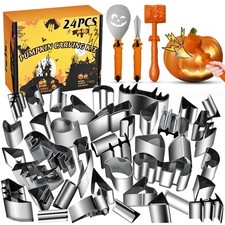 WANNTS Pumpkin Carving Kit Halloween, Safe and 25 PCS With Hammer , Orange