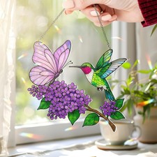 Hummingbirds Butterflies Acrylic Suncatcher, Acrylic Window Decor Gift