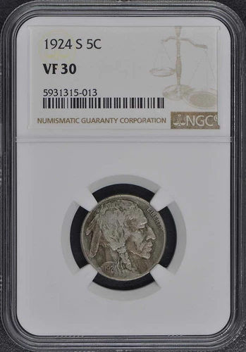 1924-S Buffalo Nickel Type 2 5C NGC VF30