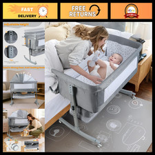 3-in-1 Baby Bassinet Bedside Sleeper, Adjustable Portable Crib with Wheels, Trav