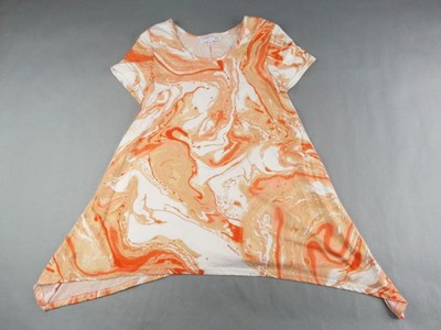 C'est La Vie Women's Small S Orange Marble Swirl Asymmetrical Hem Tunic Top