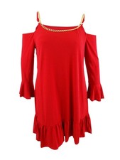 MICHAEL Michael Kors Women's Cold-Shoulder Ruffled Dress (XXL, Red Currant)