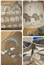 BabyLux Elephant Nursery set Mobile Grey/White, Suitable 0-6 Months