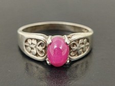 Vintage Sterling Silver Ruby Cabochon Ring 925 Pink Stone Size 7.5