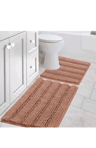 2pcs Soft Chenille Bathroom Rug Mats Quick Dry Absorbent Non-Slip 20X32 & 20X20