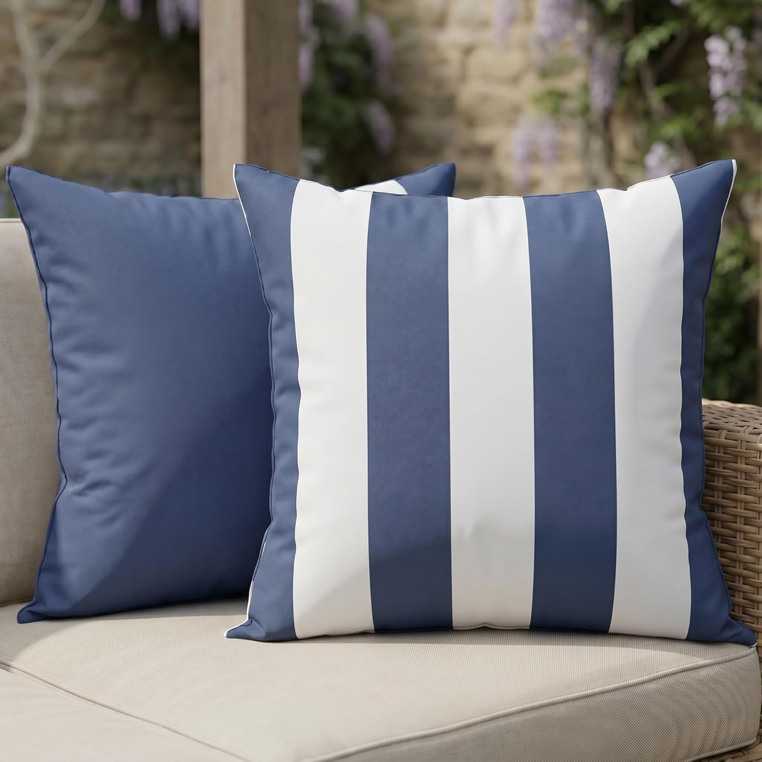 Decorative Outdoor Pillows Set of 2 - Waterproof 18x18 Throw Pillow Blue