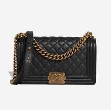 CHANEL Caviar Quilted Boy Flap Bag – Old Medium Size, Aged Gold Hardware 🥰