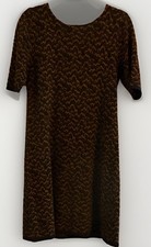 Ann Taylor Women's M Blue Brown Abstract Knit Shift Dress Short Sleeve Knee