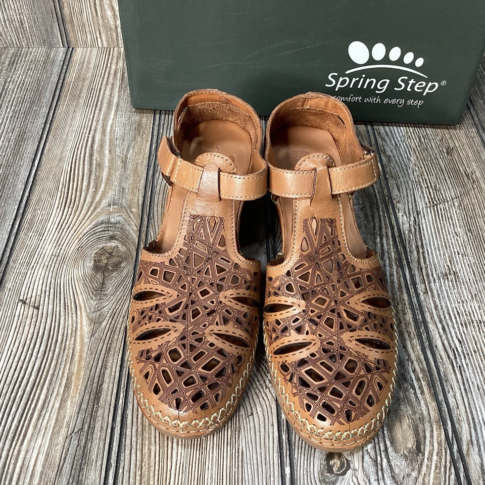 Spring Step Womens Shoes Irin T Strap Brown Cut Out Comfort Soft Sandals 38/7.5 - Image 2 of 4