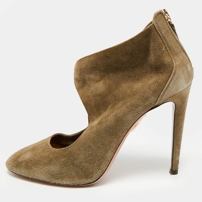 Aquazzura Size 37.5 Olive Green Suede Ankle Booties
