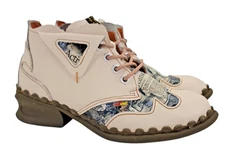 TMA EYES Women White Shoes Leather Lace-up Low Heel Ankle Boots Sz 9 Germany